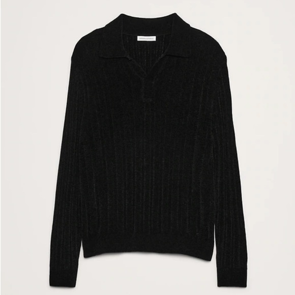 Black Ribbed Chenille Sweater Polo - Picture 4 of 5